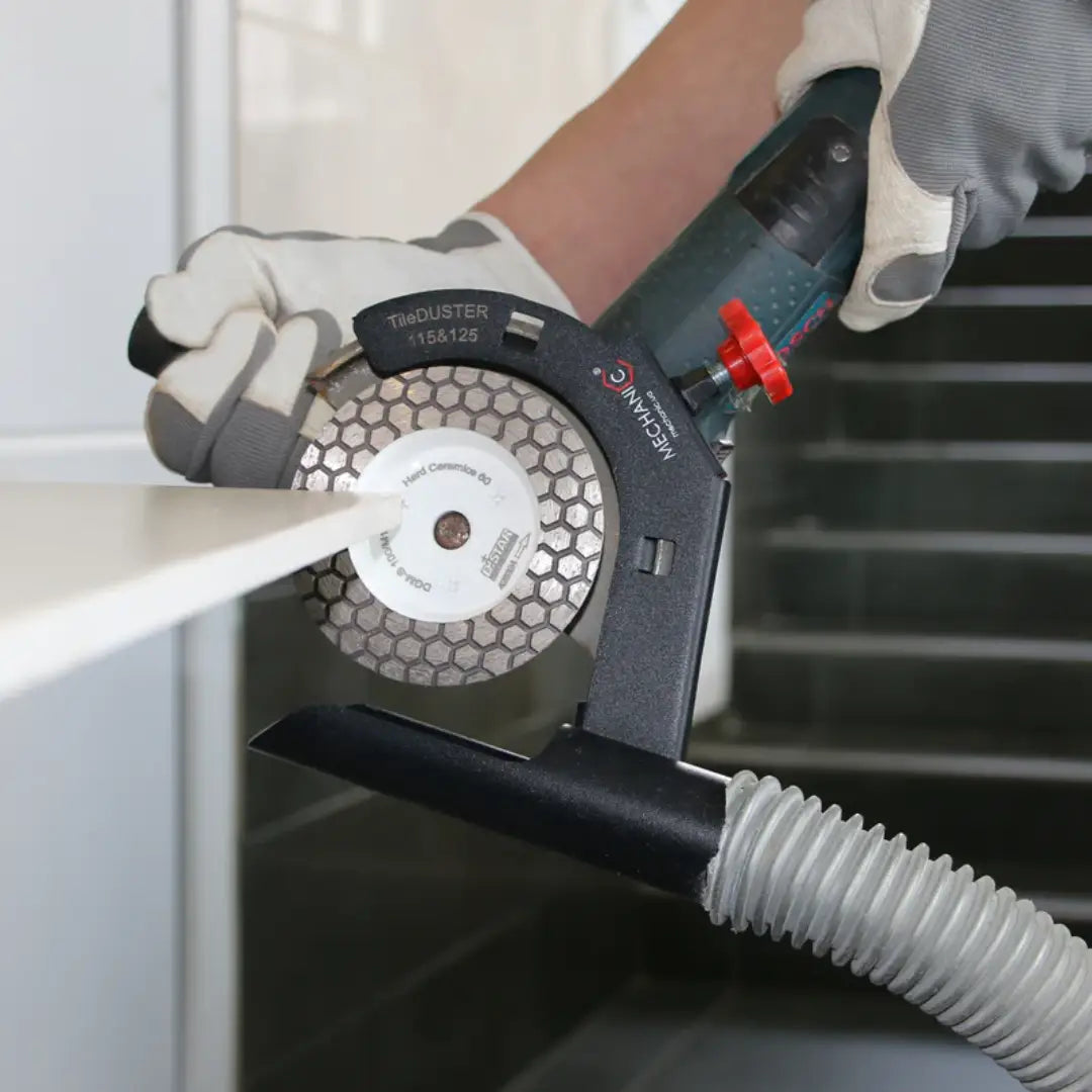 TILEDUSTER 4.5"-5" DUST REMOVAL GUARD FOR ANGLE GRINDER – MECHANIC CLEAN TILE EDGE GRINDING