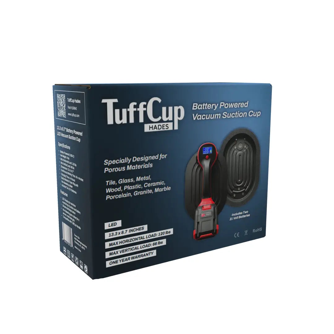 TUFFCUP HADES 13.3" X 8.7" LED BATTERY POWERED VACUUM CUP – HEAVY-DUTY ELECTRIC SUCTION TOOL