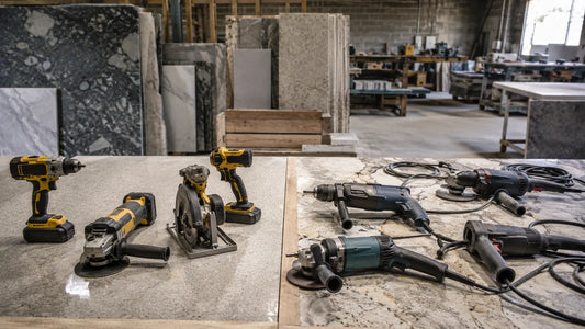 Cordless and corded power tools in a professional workshop
