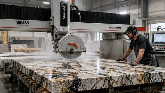 Professional stone fabrication using diamond saw blades for granite and marble cutting