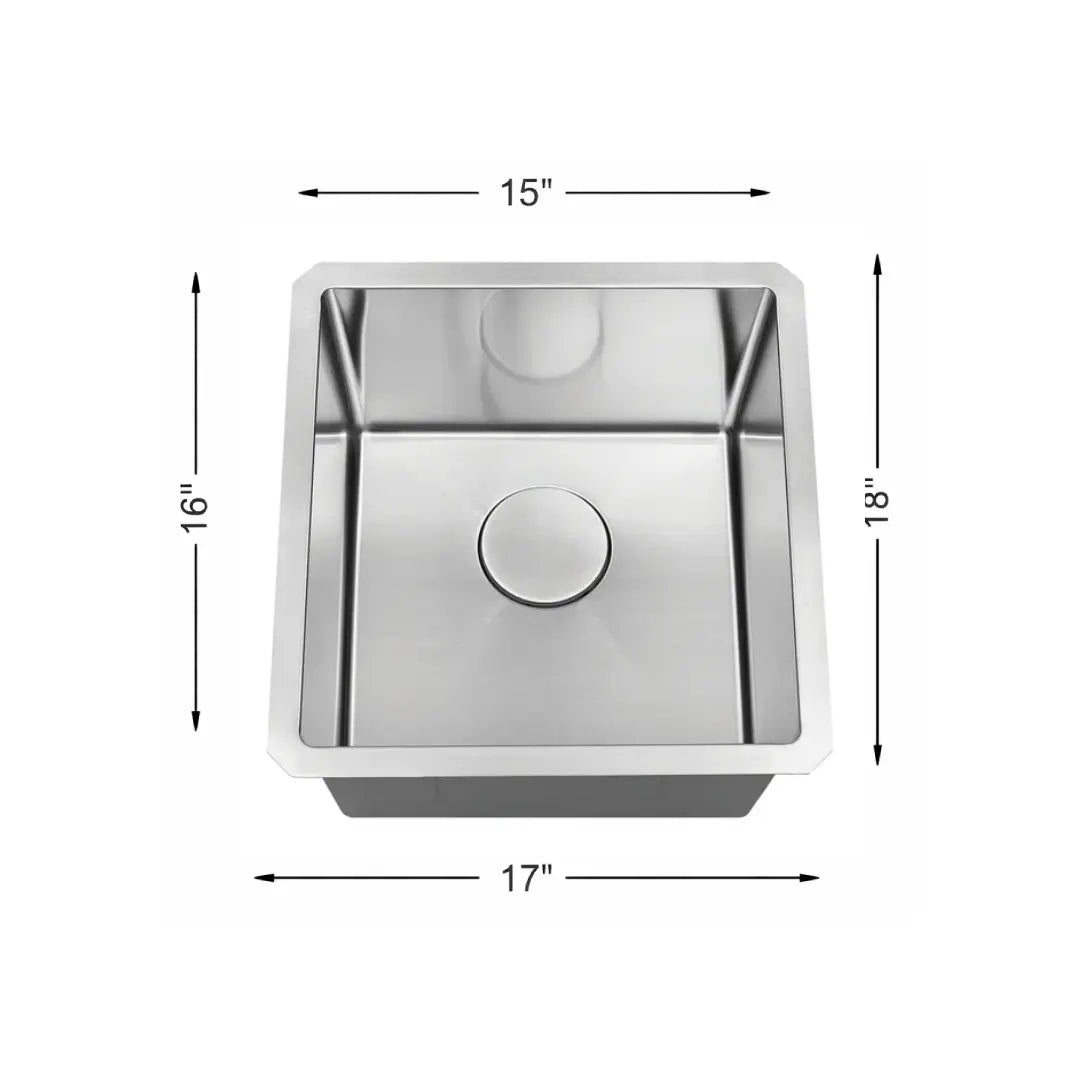 LUVUL 16" R10 Handmade Bar Sink – Single Bowl – 16G Stainless Steel