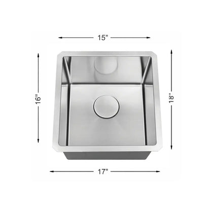 LUVUL 16" R10 Handmade Bar Sink – Single Bowl – 16G Stainless Steel