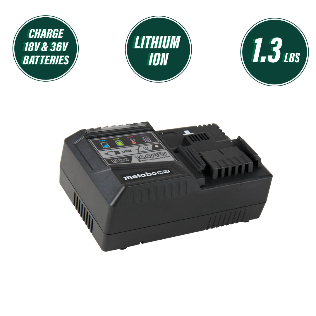 18V/36V Lithium Ion Rapid Charger w/ USB Port, 8 Amp