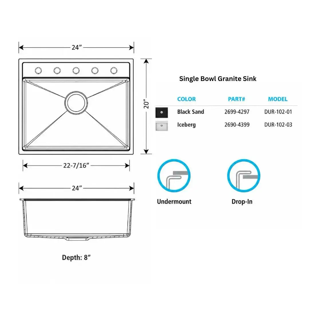 DUR-102 - Single Bowl Granite Sink