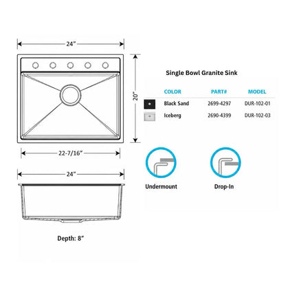 DUR-102 - Single Bowl Granite Sink