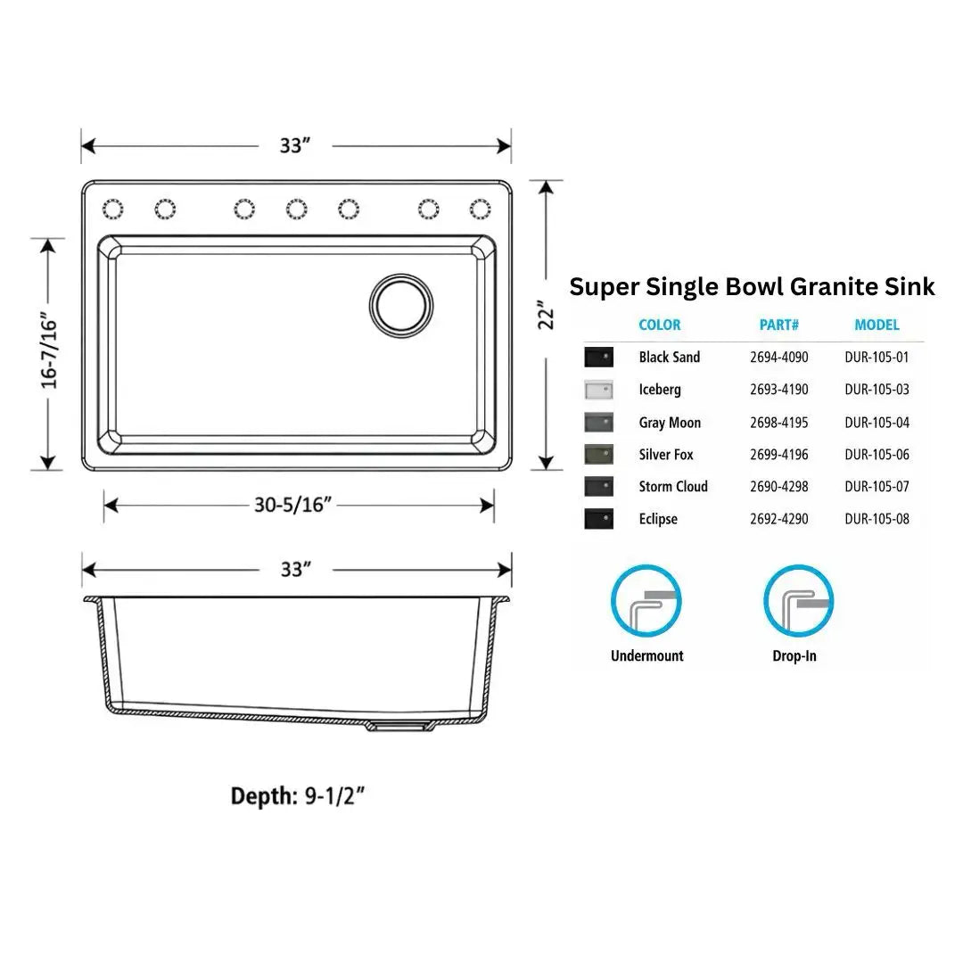 DUR-105 - Super Single Bowl Granite Sink