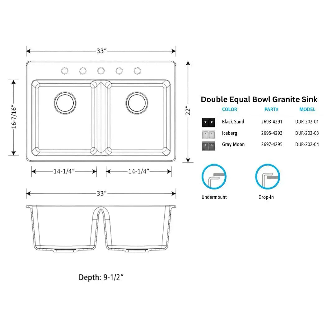 DUR-202 - Double Equal Bowl Granite Sink