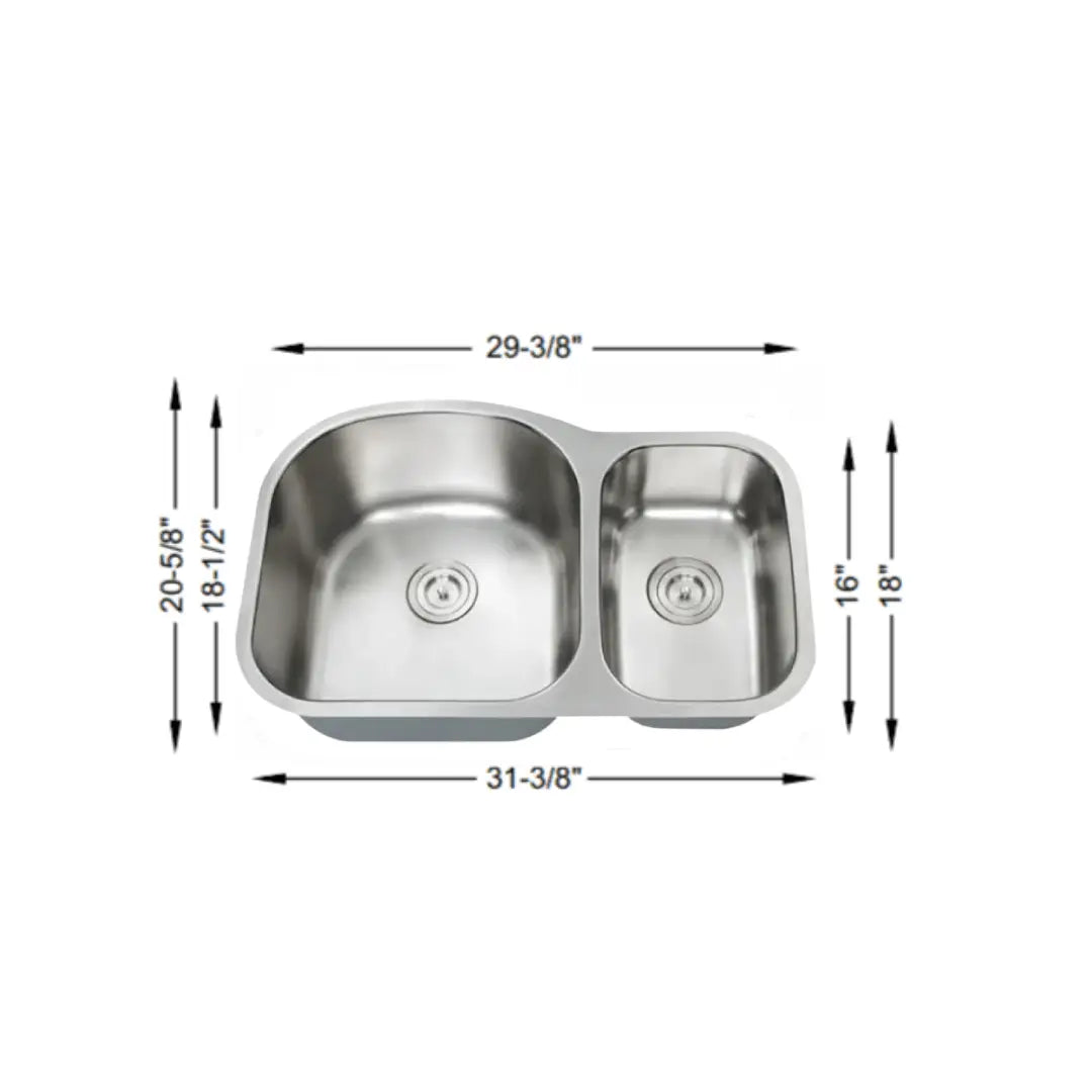 L-203/ LUVUL 32 INCH 70/30 UNDERMOUNT 18G KITCHEN STAINLESS STEEL SINK 751169