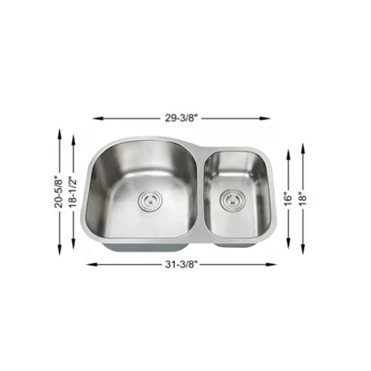 L-203/ LUVUL 32 INCH 70/30 UNDERMOUNT 18G KITCHEN STAINLESS STEEL SINK 751169