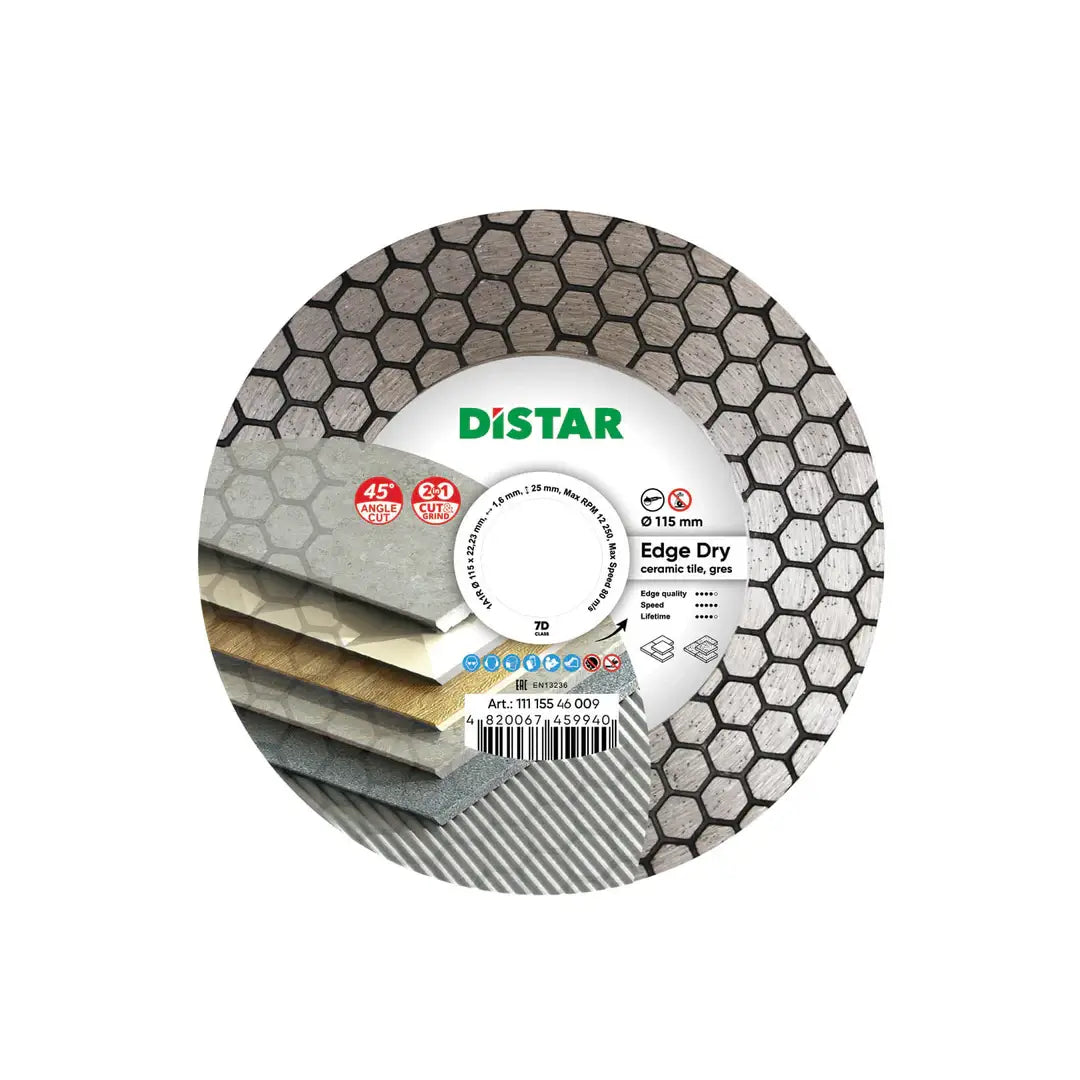 EDGE DRY DIAMOND BLADE 4.5"–5" – DISTAR 45° DRY TILE CUTTING BLADE FOR CERAMIC & PORCELAIN