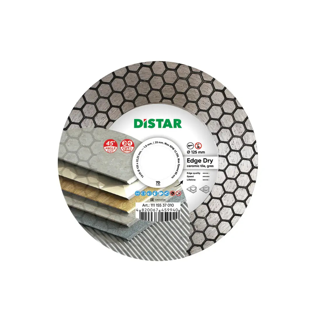 EDGE DRY DIAMOND BLADE 4.5"–5" – DISTAR 45° DRY TILE CUTTING BLADE FOR CERAMIC & PORCELAIN