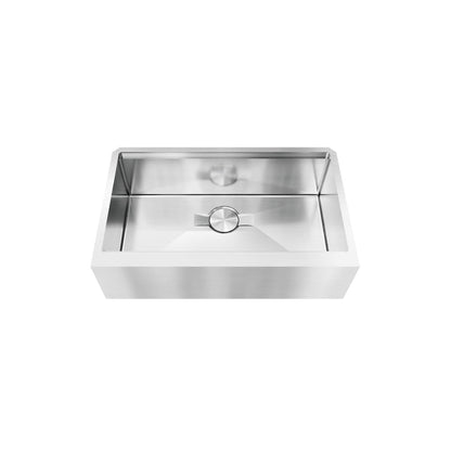 LUVUL 33-INCH WORKSTATION LEDGE FARMHOUSE FLAT APRON-FRONT 16G R10 COMPACT RADIUS WITH SPEEDY DRAIN TECHNOLOGY KITCHEN SINK STAINLESS STEEL SINGLE BOWL 504071 COMBO MAX