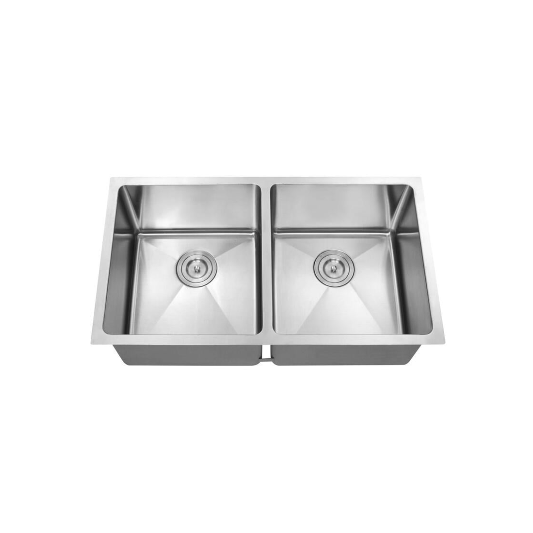 LUVUL 32" R10 Handmade Sink – Equal Double Bowl – 16G Stainless Steel