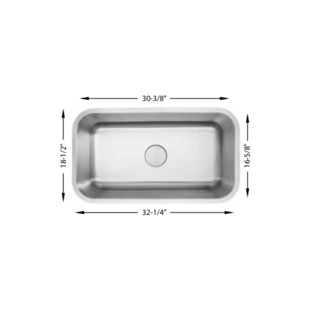 LUVUL 32" Undermount Sink – Single Bowl – 18G Stainless Steel
