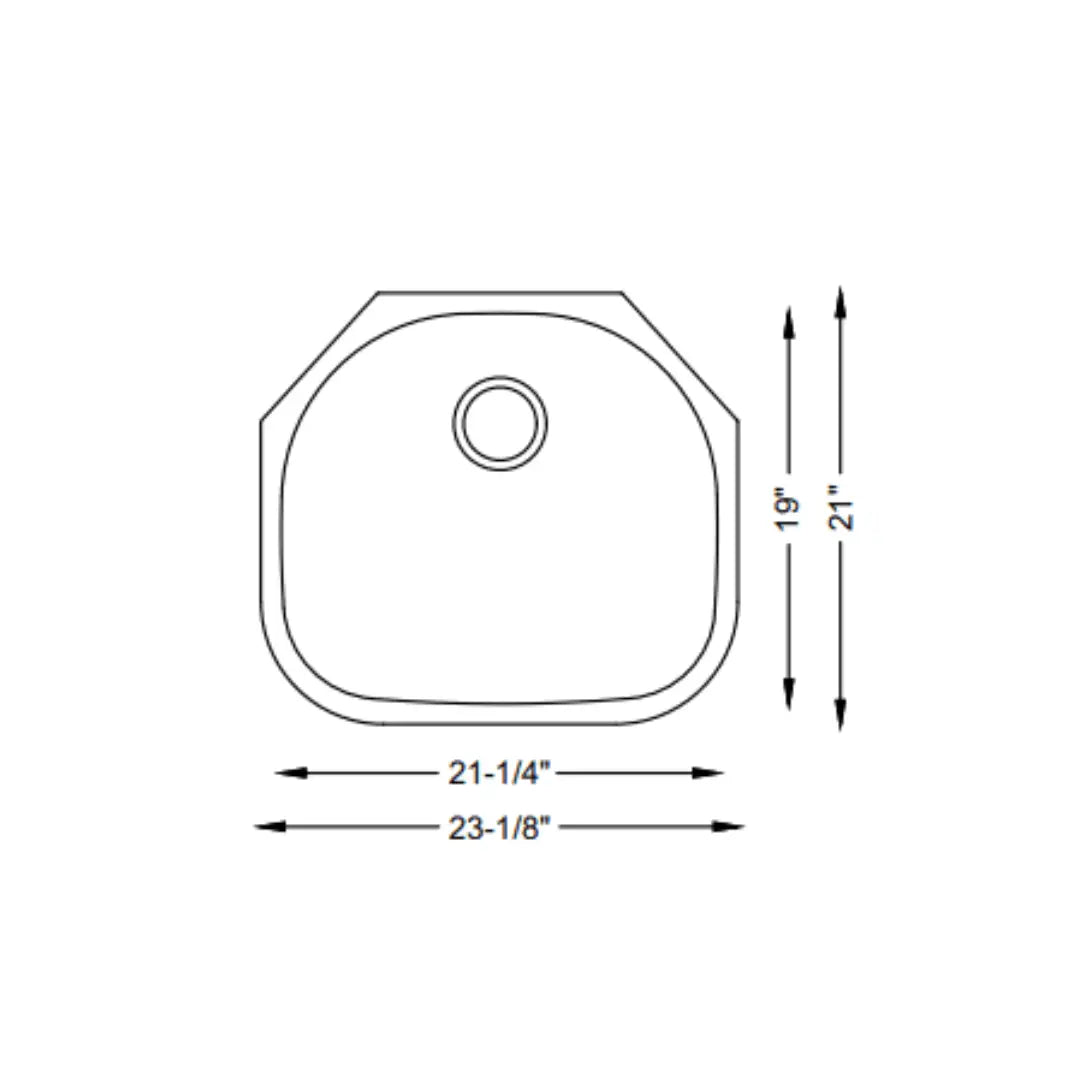 LUVUL 23" D-Shape Undermount Sink – Single Bowl – 18G Stainless Steel