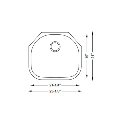 LUVUL 23" D-Shape Undermount Sink – Single Bowl – 18G Stainless Steel