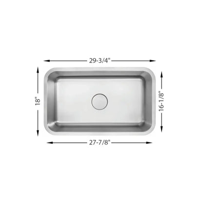 L-105 / LUVUL 30-INCH UNDERMOUNT 18G KITCHEN SINK STAINLESS STEEL BOWL 756005