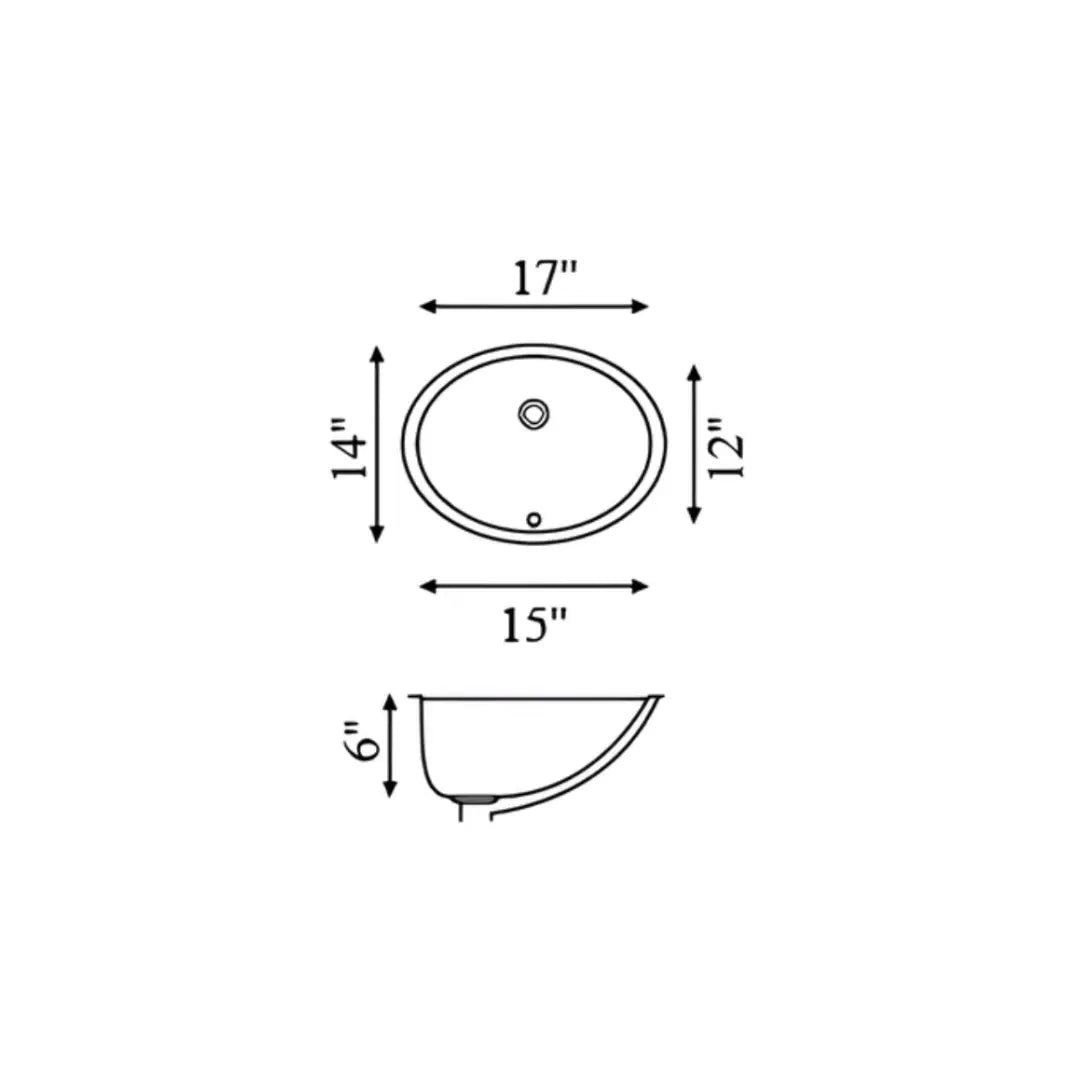 L-1512W / LUVUL 15X12 OVAL UNDERMOUNT CERAMIC BATHROOM SINK WHITE 591576