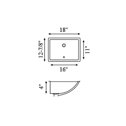 L-1611W / LUVUL 16 X 11 RECTANGULAR UNDERMOUNT CERAMIC BATHROOM SINK WHITE 291665