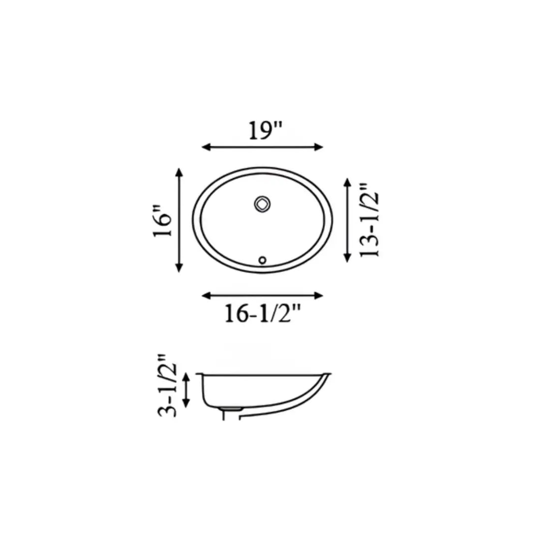 L-1613W / LUVUL 16 X13 INCHES OVAL UNDERMOUNT CERAMIC BATHROOM SINK WHITE 949115