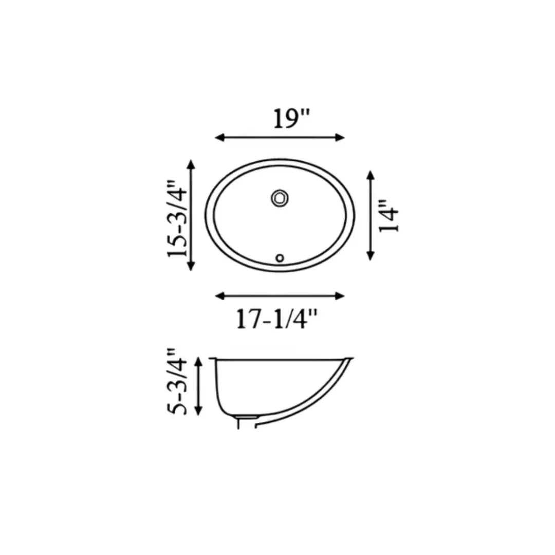 L-1714W / LUVUL 17 X 14 INCH OVAL UNDERMOUNT CERAMIC BATHROOM SINK WHITE 351026