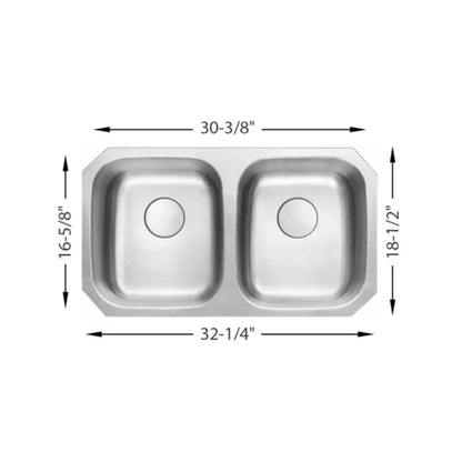 L-202-16 / LUVUL 32" – 50/50 DOUBLE BOWL 16G KITCHEN STAINLESS STEEL SINK 731305
