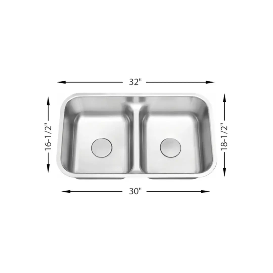 L-202-LD / LUVUL 32" - 50/50 UNDERMOUNT LOW DIVIDER 18G KITCHEN STAINLESS STEEL SINK  627979