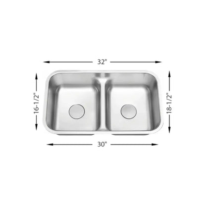 L-202-LD / LUVUL 32" - 50/50 UNDERMOUNT LOW DIVIDER 18G KITCHEN STAINLESS STEEL SINK  627979