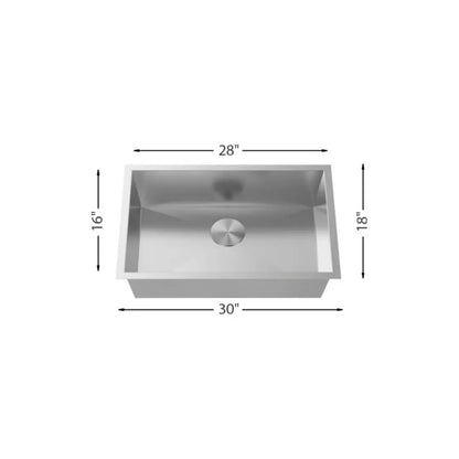 LUVUL 30" R10 Handmade Undermount Sink – Single Bowl – 16G Stainless Steel