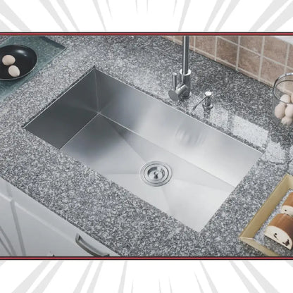 LUVUL 32" Zero Radius Handmade Undermount Sink – Single Bowl – 16G Stainless Steel