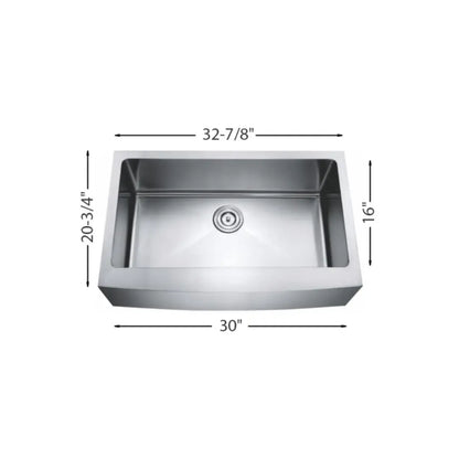 LUVUL 32-INCH FARM HOUSE APRON FRONT UNDERMOUNT 18G R10 HANDMADE KITCHEN SINK S/STEEL SINGLE BOWL 123834