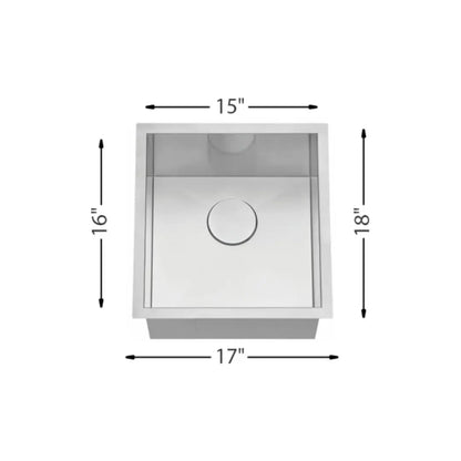 L-UZ102X-ZR / 756311 LUVUL 17-INCH UNDERMOUNT 18G ZERO RADIUS HANDMADE KITCHEN SINK STAINLESS STEEL SINGLE BOWL