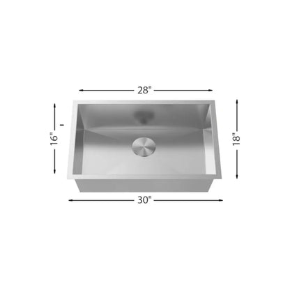 L-UZ105X-30ZR / 766021 LUVUL 30-INCH UNDERMOUNT 18G ZERO RADIUS HANDMADE KITCHEN SINK SINGLE BOWL