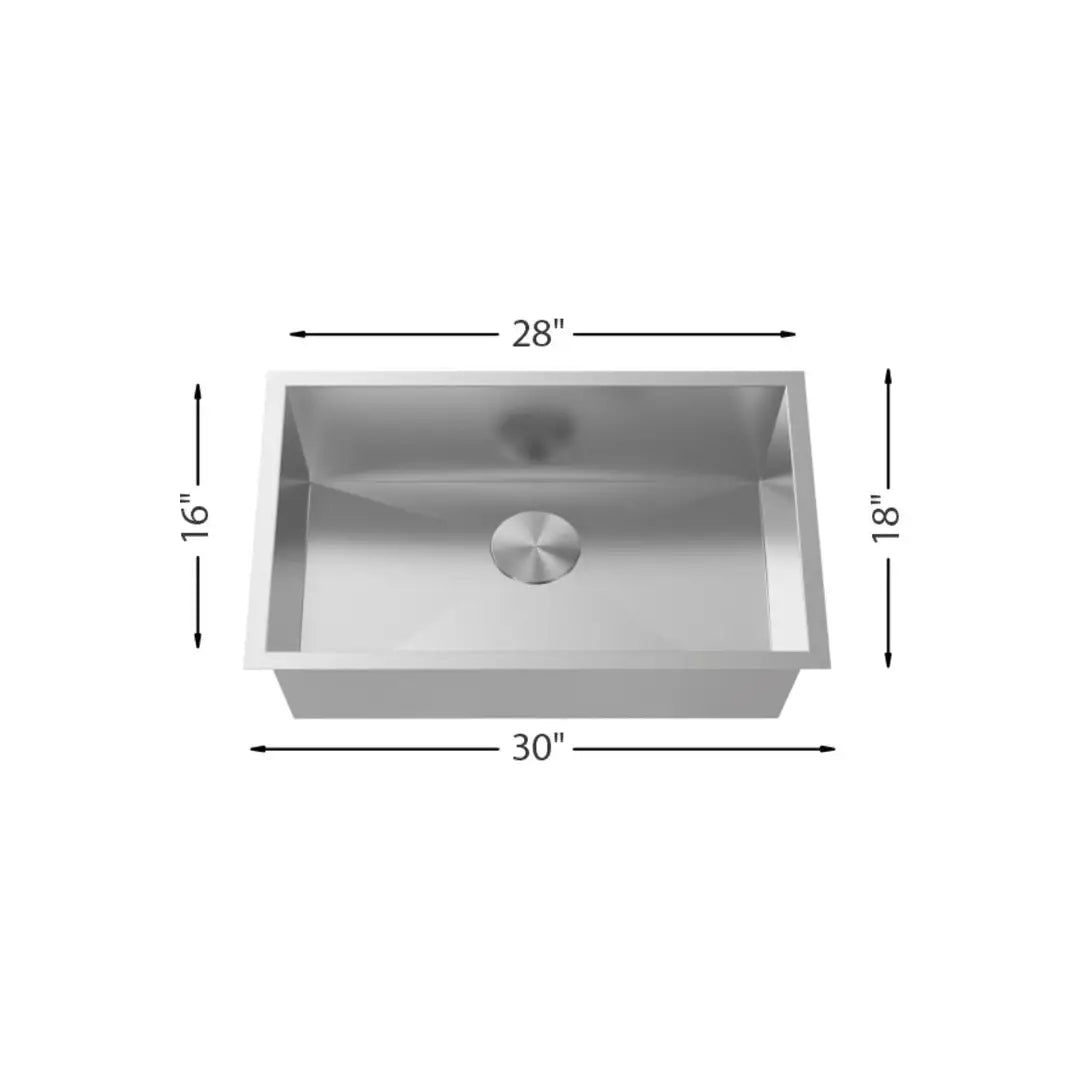 LUVUL 30" R10 Handmade Undermount Sink – Single Bowl – 18G Stainless Steel