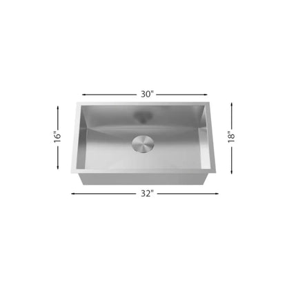 L-UZ105X-ZR / 632984 LUVUL 32-INCH UNDERMOUNT 18G ZERO RADIUS HANDMADE KITCHEN SINK STAINLESS STEEL SINGLE BOWL