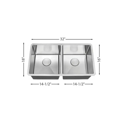 LUVUL R10 Handmade Sink – Equal Double Bowl – 18G Stainless Steel