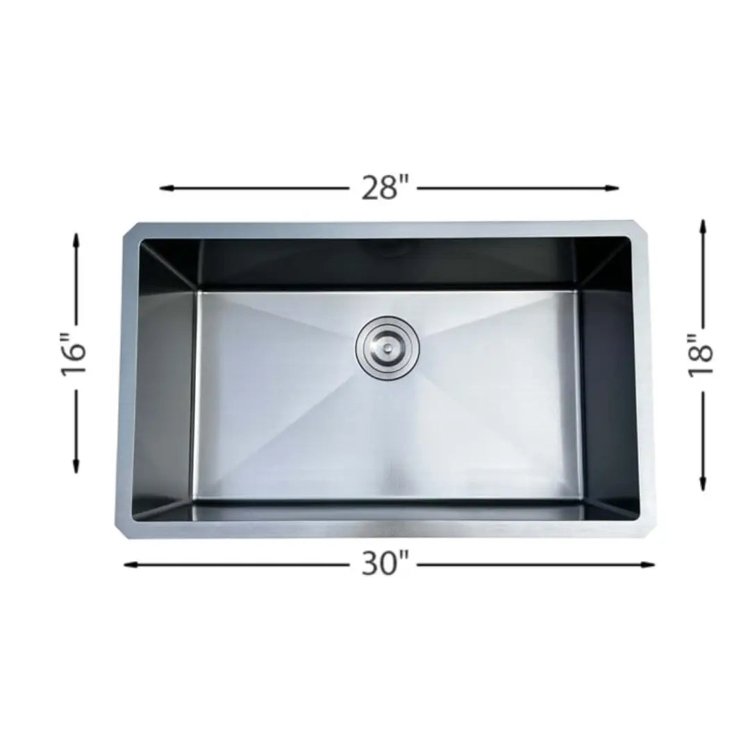 LUVUL 30" R10 Handmade Sink – Single Bowl – 18G Black Stainless Steel