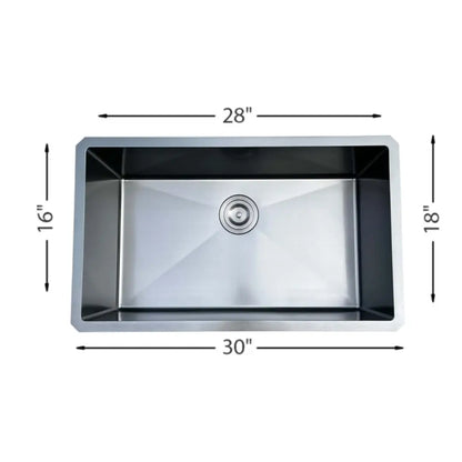 LUVUL 30" R10 Handmade Sink – Single Bowl – 18G Black Stainless Steel