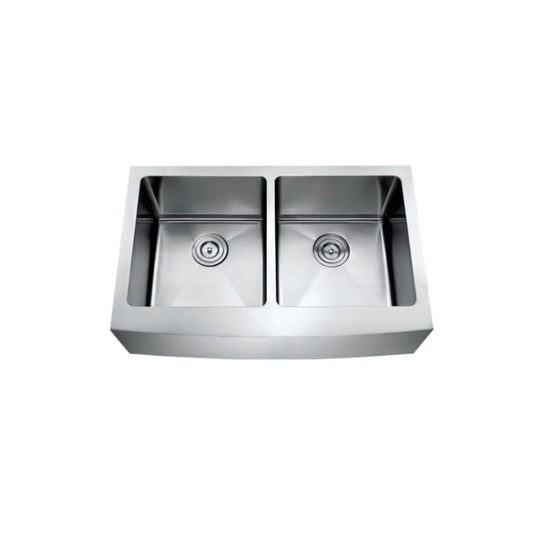 LUVUL 33" Farmhouse Apron Front Sink – Double Bowl – 18G Stainless Steel
