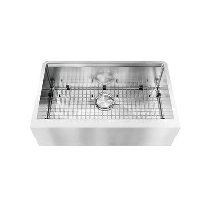 LUVUL 33-INCH WORKSTATION LEDGE FARMHOUSE FLAT APRON-FRONT 16G R10 COMPACT RADIUS WITH SPEEDY DRAIN TECHNOLOGY KITCHEN SINK STAINLESS STEEL SINGLE BOWL 504071 COMBO MAX