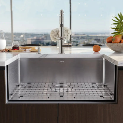 LUVUL 30 INCH WORKSTATION LEDGE UNDERMOUNT 16G R10 COMPACT RADIUS WITH SPEEDY DRAIN TECHNOLOGY KITCHEN SINK STAINLESS SINGLE BOWL 839086 COMBO MAX