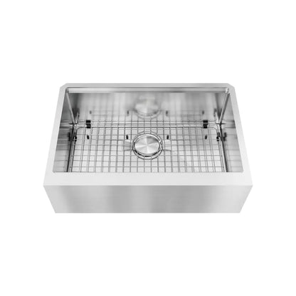 LUVUL 30-INCH WORKSTATION LEDGE FARMHOUSE FLAT APRON-FRONT 16G R10 COMPACT RADIUS WITH SPEEDY DRAIN TECHNOLOGY KITCHEN SINK STAINLESS STEEL SINGLE BOWL 361185 COMBO MAX