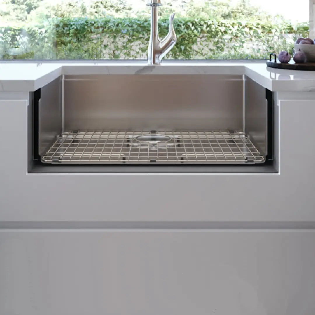 LUVUL 30-INCH WORKSTATION LEDGE FARMHOUSE FLAT APRON-FRONT 16G R10 COMPACT RADIUS WITH SPEEDY DRAIN TECHNOLOGY KITCHEN SINK STAINLESS STEEL SINGLE BOWL 361185 COMBO MAX
