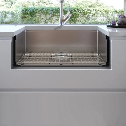 LUVUL 30-INCH WORKSTATION LEDGE FARMHOUSE FLAT APRON-FRONT 16G R10 COMPACT RADIUS WITH SPEEDY DRAIN TECHNOLOGY KITCHEN SINK STAINLESS STEEL SINGLE BOWL 361185 COMBO MAX
