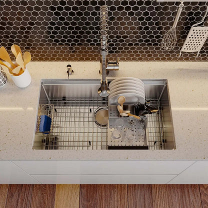 LUVUL 32-INCH WORKSTATION LEDGE UNDERMOUNT 16G R10 COMPACT RADIUS WITH SPEEDY DRAIN TECHNOLOGY KITCHEN SINK S/STEEL SINGLE BOWL 269570 COMBO MAX