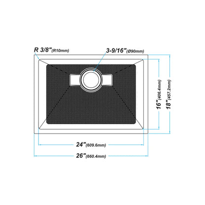 LUVUL 26-INCH UNDERMOUNT 16G R10 COMPACT RADIUS WITH SPEEDY DRAIN TECHNOLOGY KITCHEN SINK S/STEEL SINGLE BWL 425051