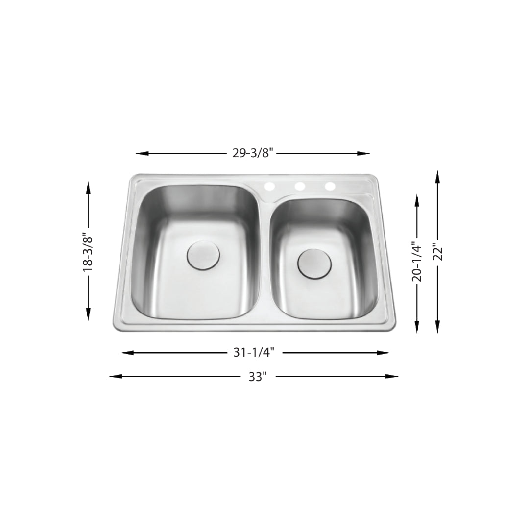 LUVUL Undermount Double Bowl Kitchen Sink - 482004