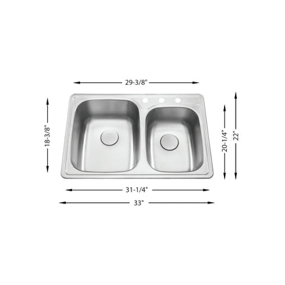 LUVUL Undermount Double Bowl Kitchen Sink - 482004