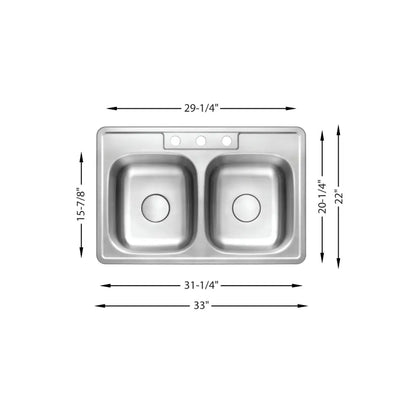 LUVUL Undermount Double Bowl Kitchen Sink - 861242