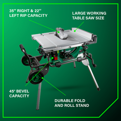 10 Inch Table Saw with Fold and Roll Stand